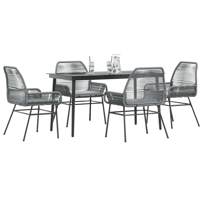 Ensemble à manger jardin coussins 5 pcs gris poly rotin verre 