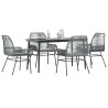 Ensemble à manger jardin coussins 5 pcs gris poly rotin verre 