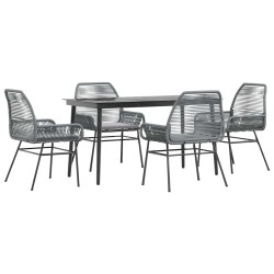 Ensemble à manger jardin coussins 5 pcs gris poly rotin verre 