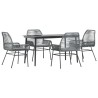 Ensemble à manger jardin coussins 5 pcs gris poly rotin verre 