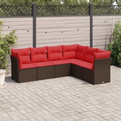 Salon de jardin 6 pcs avec coussins marron résine tressée 