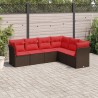 Salon de jardin 6 pcs avec coussins marron résine tressée 