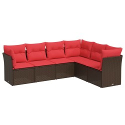 Salon de jardin 6 pcs avec coussins marron résine tressée 