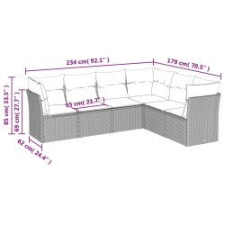 Salon de jardin 6 pcs avec coussins marron résine tressée 
