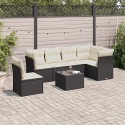 Salon de jardin 6 pcs avec coussins marron résine tressée 