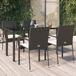 Ensemble à manger de jardin coussins 5pcs Noir Résine tressée 