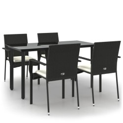 Ensemble à manger de jardin coussins 5pcs Noir Résine tressée 