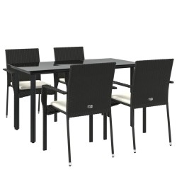 Ensemble à manger de jardin coussins 5pcs Noir Résine tressée 
