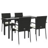 Ensemble à manger de jardin coussins 5pcs Noir Résine tressée 