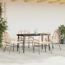 Ensemble à manger jardin coussins 5pcs marron poly rotin verre 
