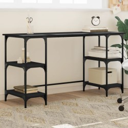 Bureau noir 140x50x75 cm métal et bois d'ingénierie 