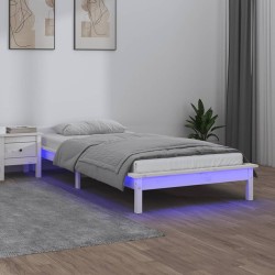 Cadre de lit à LED sans matelas blanc 100x200 cm bois massif 