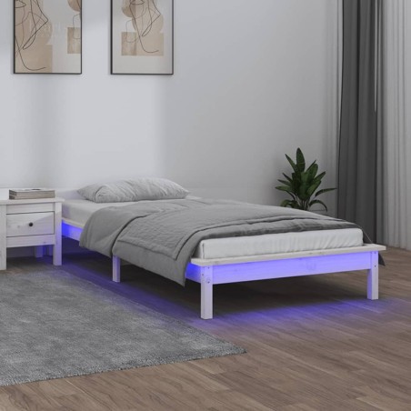 Cadre de lit à LED sans matelas blanc 100x200 cm bois massif 