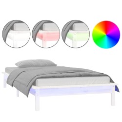 Cadre de lit à LED sans matelas blanc 100x200 cm bois massif 