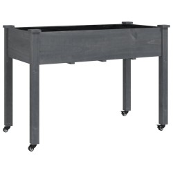 Jardinière sur roues avec doublure gris 118x59x80 cm bois sapin 