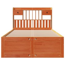 Lit bibliothèque sans matelas cire marron 135x190 cm pin massif 