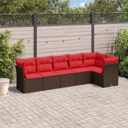 Salon de jardin 6 pcs avec coussins marron résine tressée 