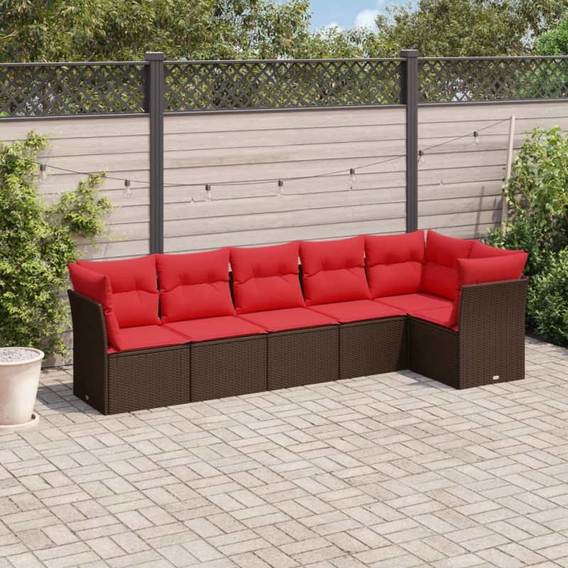Salon de jardin 6 pcs avec coussins marron résine tressée 