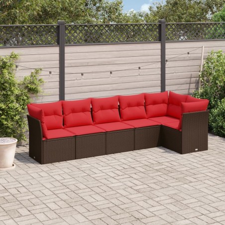 Salon de jardin 6 pcs avec coussins marron résine tressée 