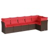 Salon de jardin 6 pcs avec coussins marron résine tressée 