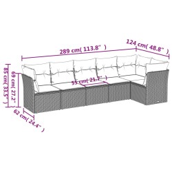 Salon de jardin 6 pcs avec coussins marron résine tressée 