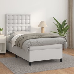 Sommier à lattes de lit avec matelas Blanc 90x200 cm Similicuir 