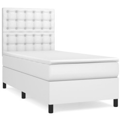 Sommier à lattes de lit avec matelas Blanc 90x200 cm Similicuir 