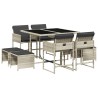 Ensemble à manger de jardin et coussins 9 pcs gris clair rotin 