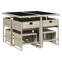 Ensemble à manger de jardin et coussins 9 pcs gris clair rotin 