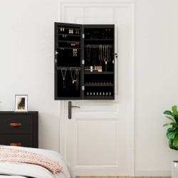 Armoire à bijoux avec miroir et éclairage LED mural noir 