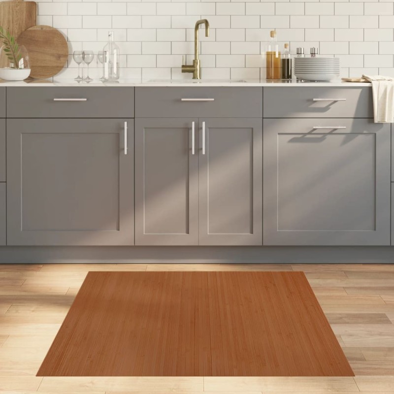 Tapis rectangulaire marron 100x100 cm bambou 