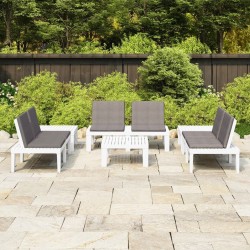 Salon de jardin 6 pcs avec coussins Plastique Blanc 