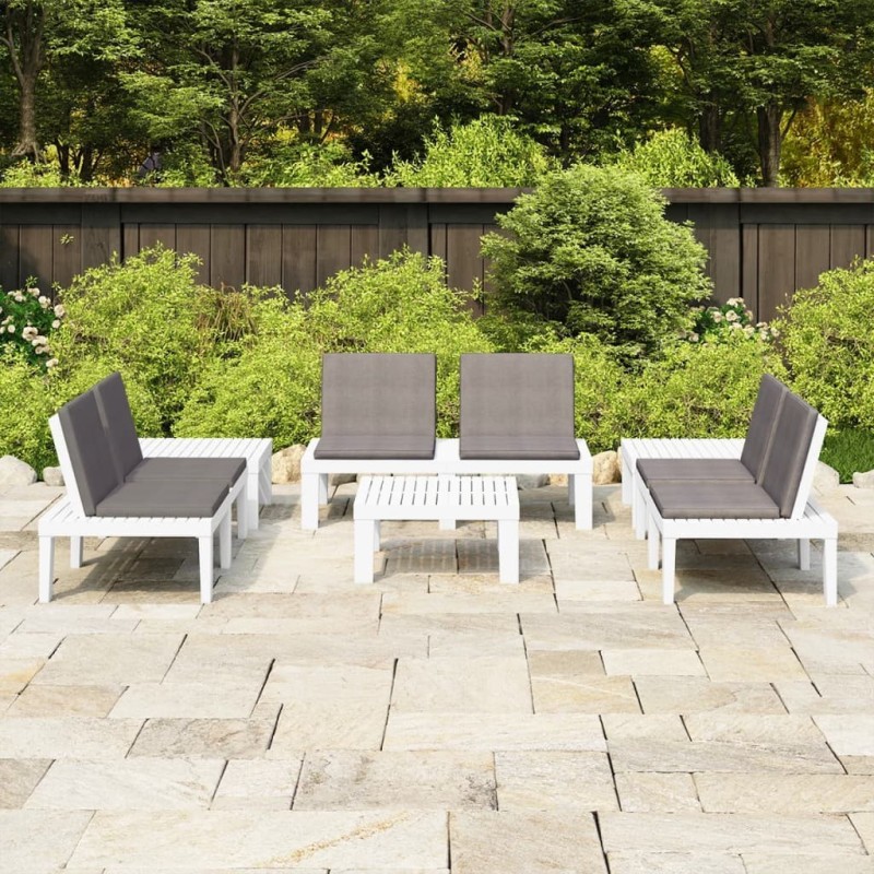 Salon de jardin 6 pcs avec coussins Plastique Blanc Salon de jardin 6 pcs avec coussins Plastique Blanc