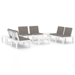 Salon de jardin 6 pcs avec coussins Plastique Blanc 