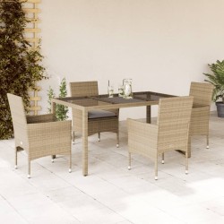 Ensemble à manger de jardin et coussins 5 pcs beige rotin verre 
