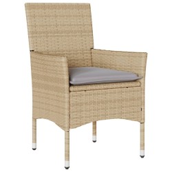 Ensemble à manger de jardin et coussins 5 pcs beige rotin verre 