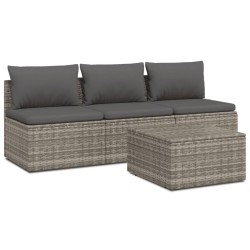 Salon de jardin 4 pcs avec coussins Gris Résine tressée 