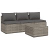 Salon de jardin 4 pcs avec coussins Gris Résine tressée 