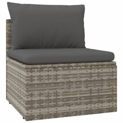 Salon de jardin 4 pcs avec coussins Gris Résine tressée 