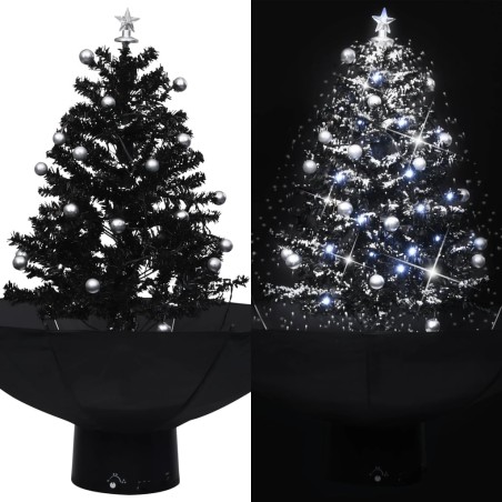 Arbre de Noël neigeux avec base de parapluie Noir 75 cm PVC 