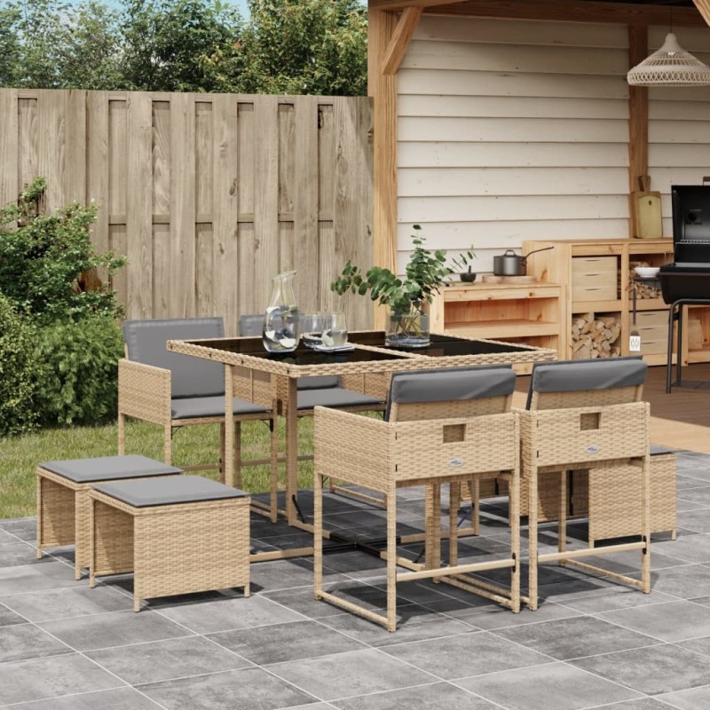 Ensemble à manger de jardin et coussins 9 pcs mélange beige 