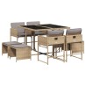 Ensemble à manger de jardin et coussins 9 pcs mélange beige 