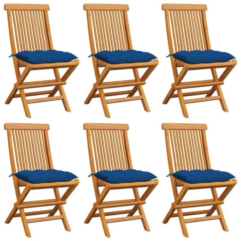 Chaises de jardin et coussins bleu lot de 6 Bois de teck massif 