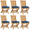 Chaises de jardin et coussins bleu lot de 6 Bois de teck massif 