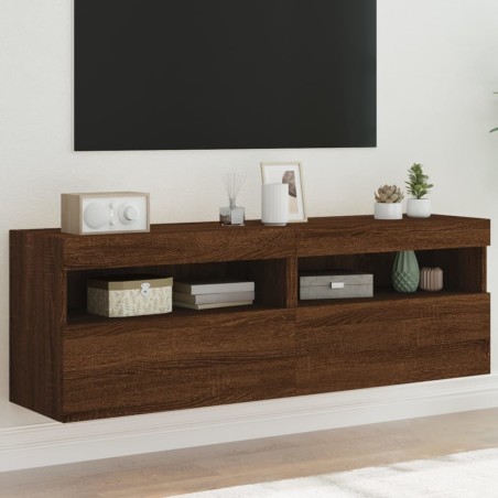 Meubles TV muraux lumières LED 2 pcs chêne marron 60x30x40 cm 