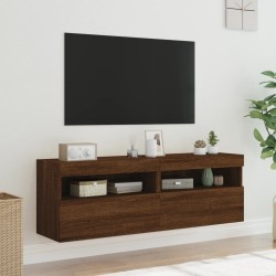 Meubles TV muraux lumières LED 2 pcs chêne marron 60x30x40 cm 