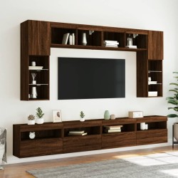 Meubles TV muraux lumières LED 2 pcs chêne marron 60x30x40 cm 