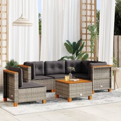 Salon de jardin 6 pcs avec coussins gris résine tressée 