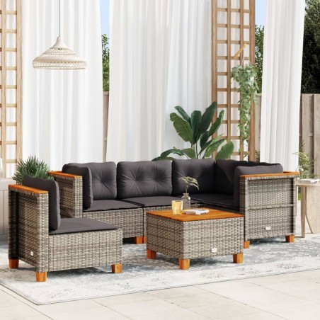 Salon de jardin 6 pcs avec coussins gris résine tressée 