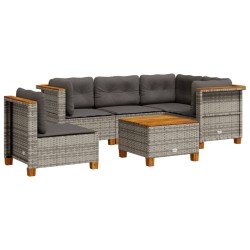 Salon de jardin 6 pcs avec coussins gris résine tressée 